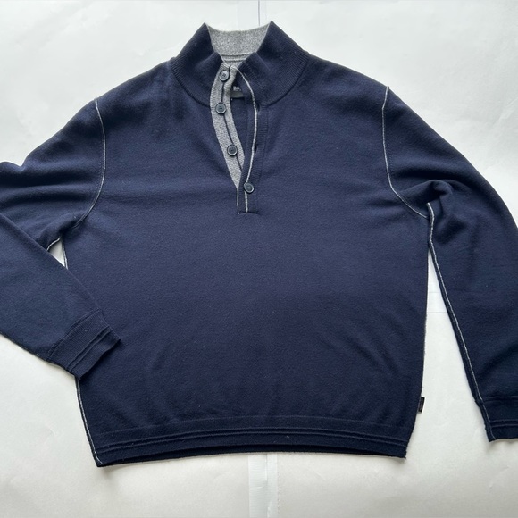 HUGO Boss 100% cashmere sweater navy with grey collar xl pullover - Picture 1 of 13
